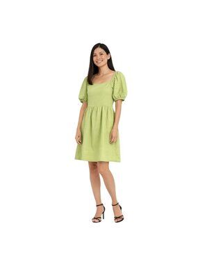 New Princess Highway Green Size 6 Cotton Puff-Sleeve Mini Dress Square Neck